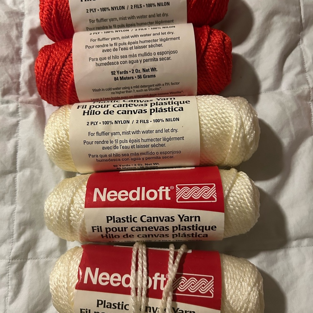 Needloft Plastic Canvas Yarn Red and White